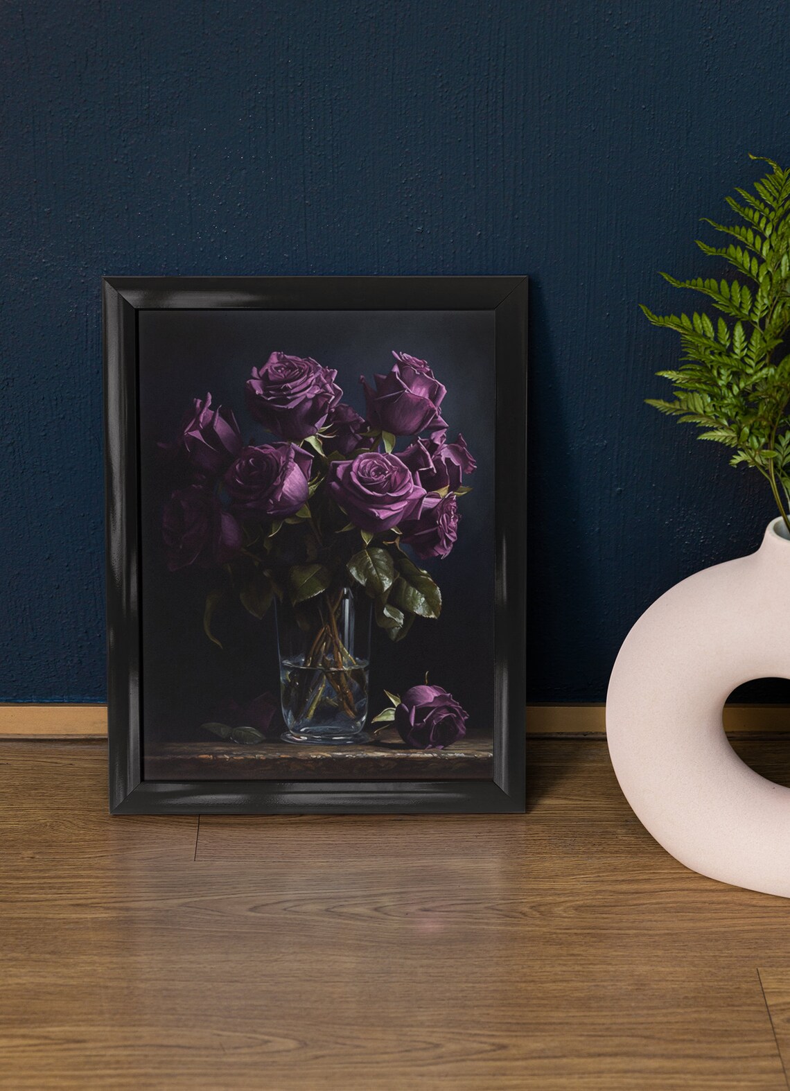 Deep Purple Rose Bouquet Glass Vase Dark Moody Floral Art Poster