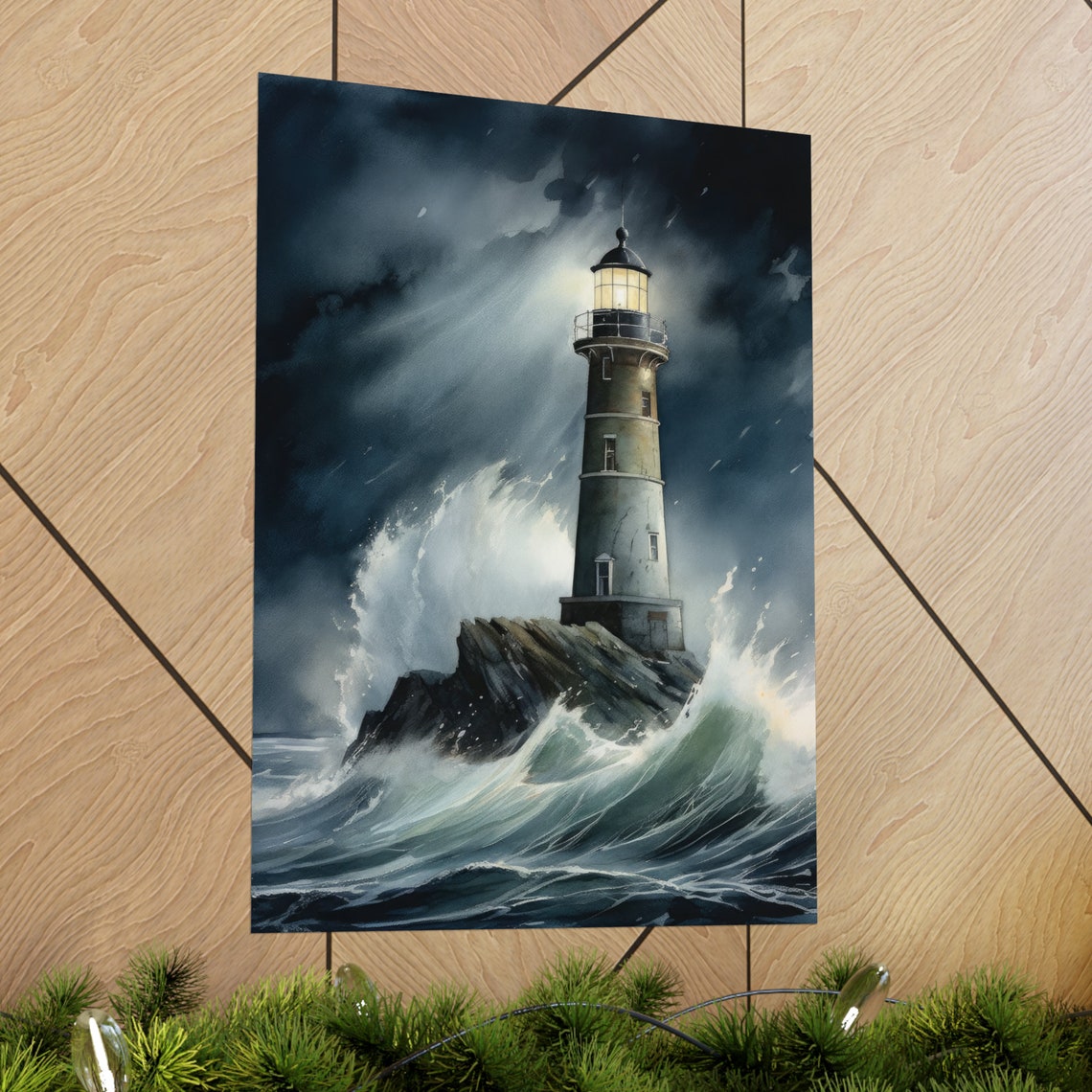 Lighthouse Art Print Lighthouse Painting Lighthouse Wall Art Beach Art Print Beach Wall Art Ocean Dcor Ocean Painting Ocean Theme - Image 2