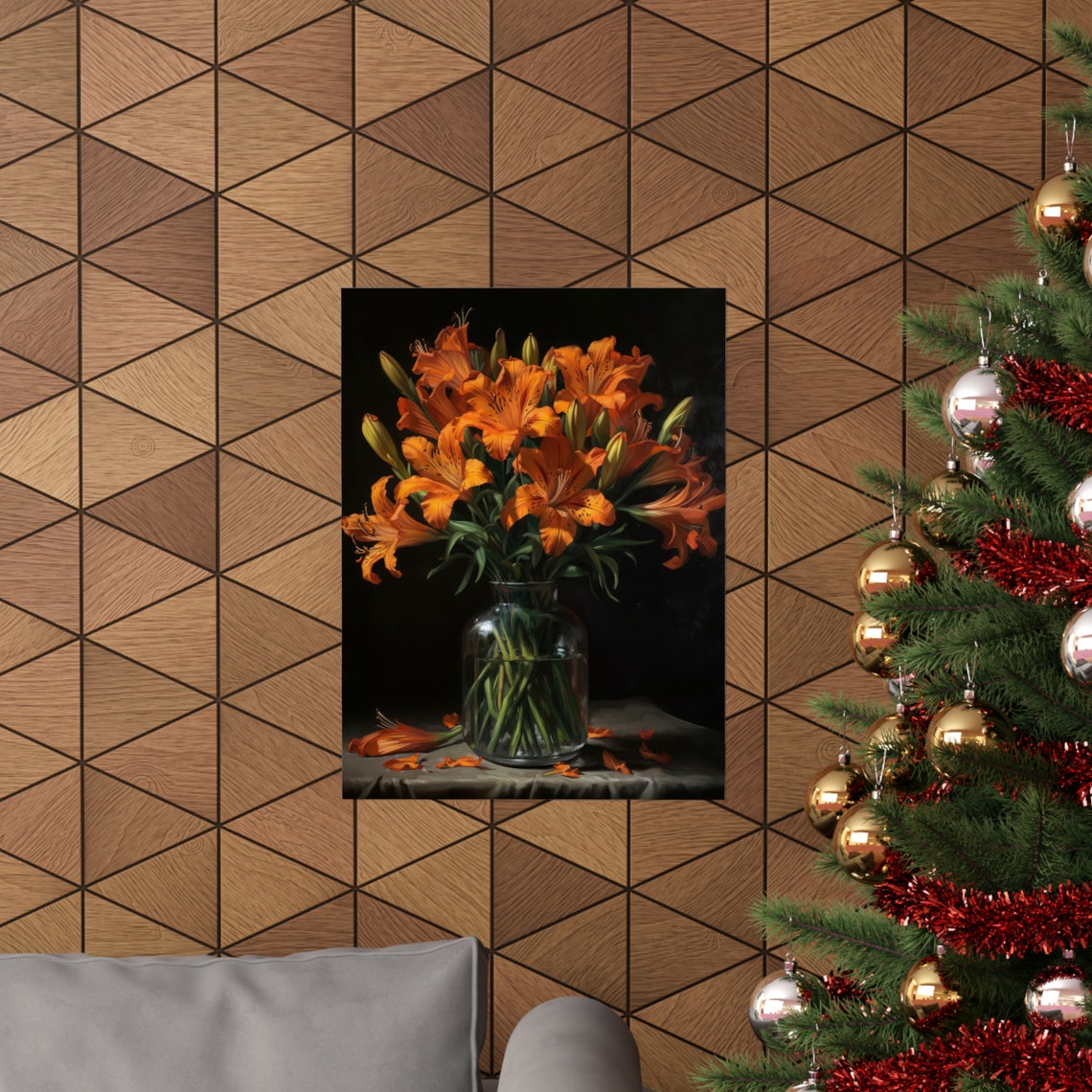 Burnt Orange Peruvian Lily Bouquet Dark Moody Still Life Poster - Image 3