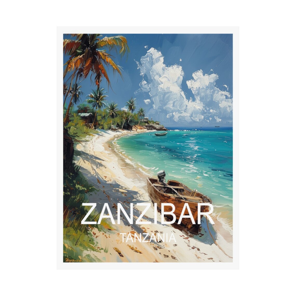 Zanzibar Tanzania Sandy Beach Dhow Boat Turquoise Sea Travel Poster - Image 3