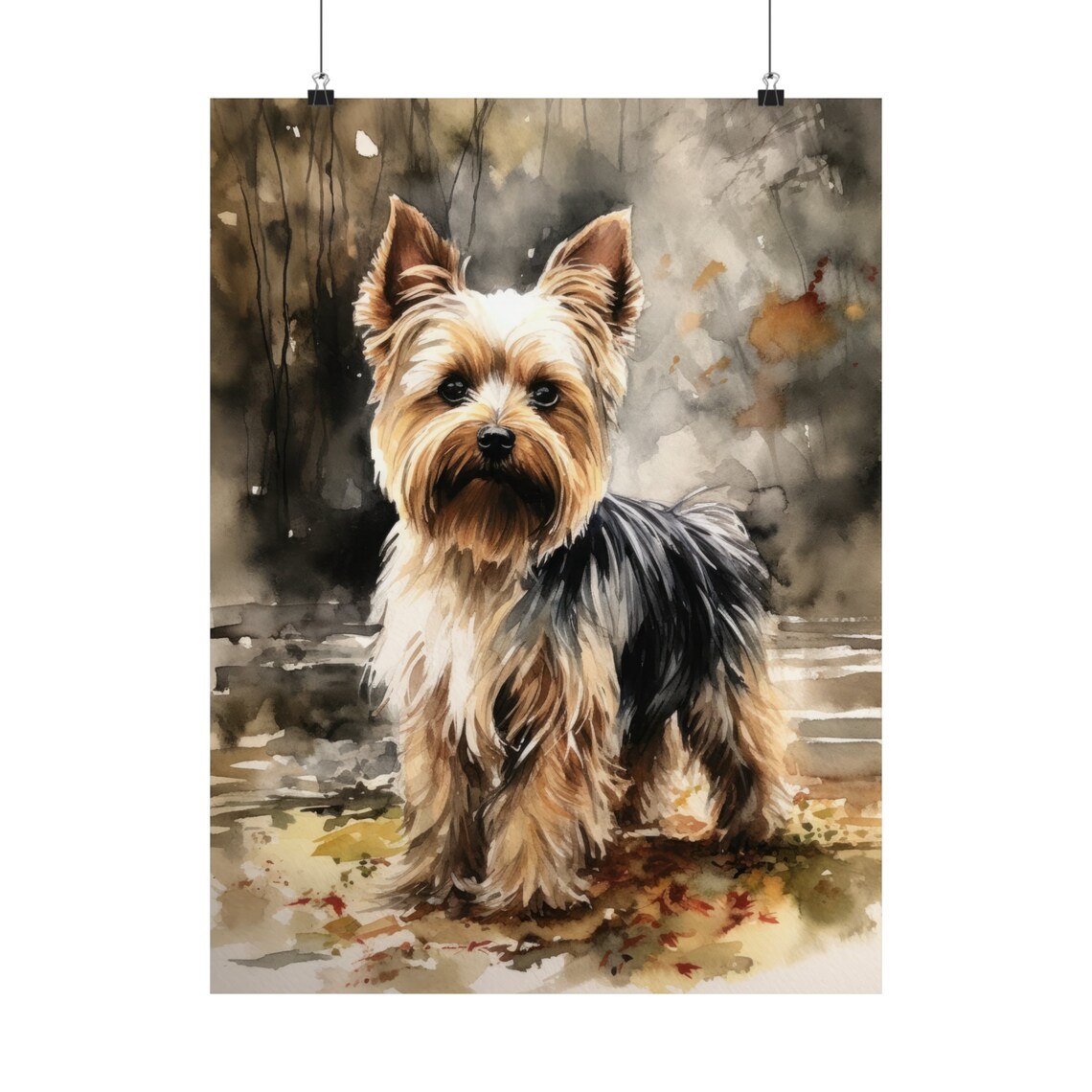 Biewer Terrier Standing Silky Tri Color Coat Watercolor Dog Poster - Image 5