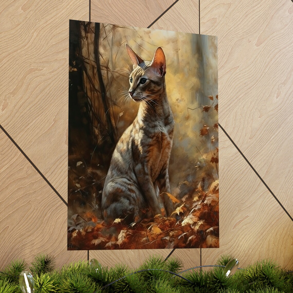 Oriental Shorthair Cat Autumn Forest Oil Painting Feline Art Poster - Image 2