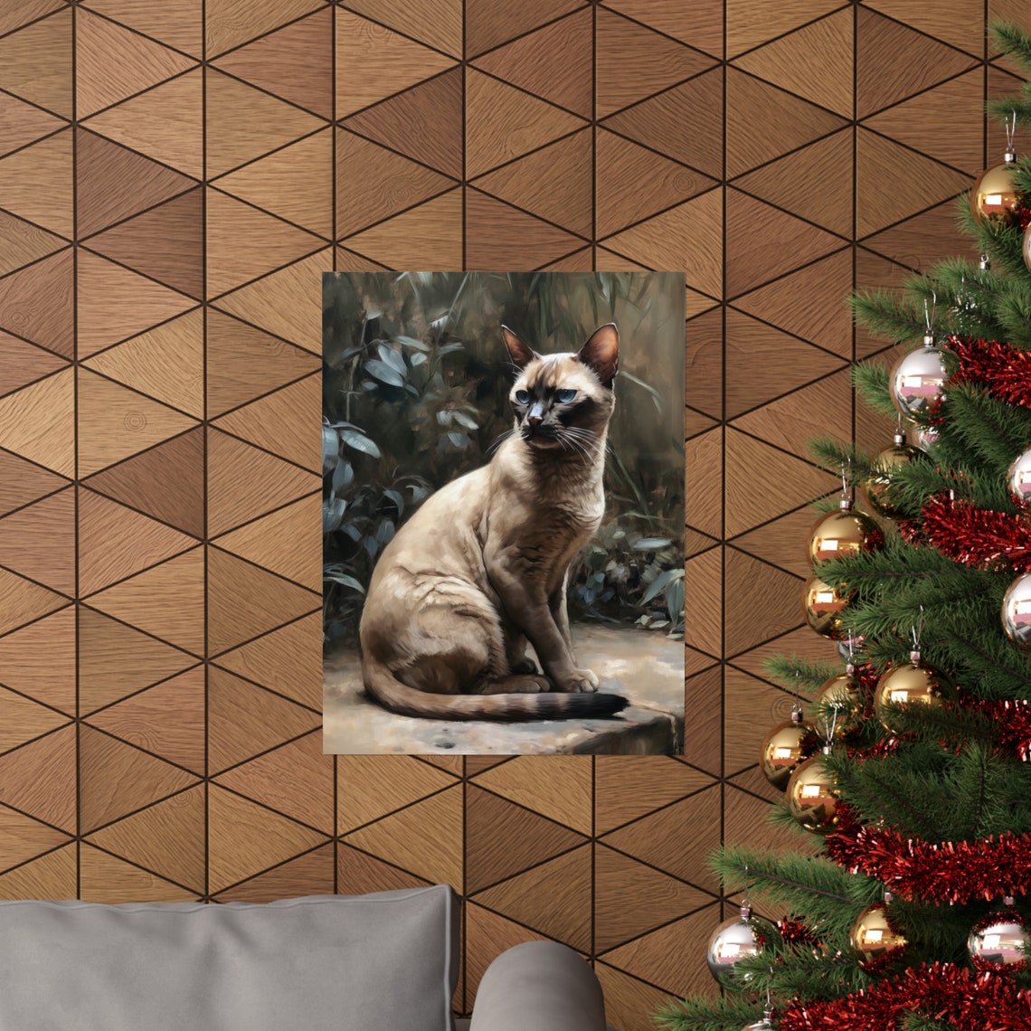 Seal Point Cat Sitting Stone Wall Garden Portrait Feline Art Print - Image 3