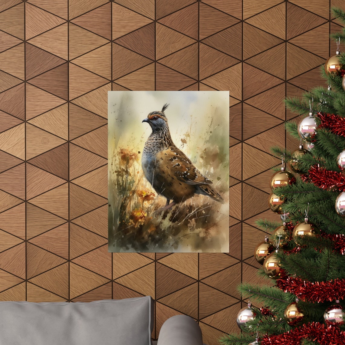 Crested Quail Golden Grass Watercolor Bird Art Rustic Wall Art Print - Image 3