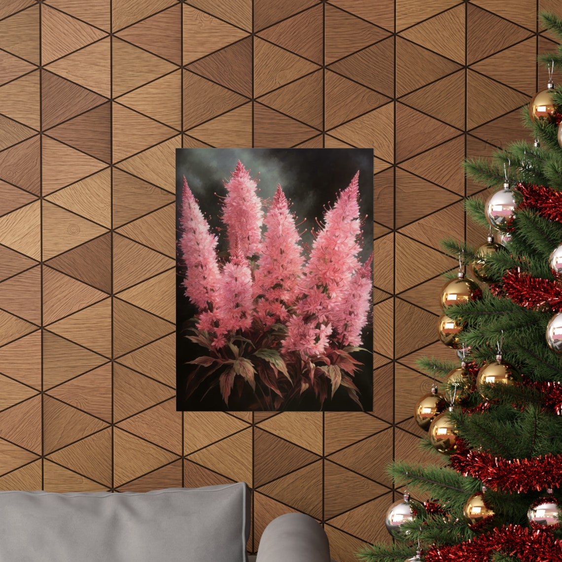 Pink Astilbe Vivid Coral Plumes Dark Dramatic Botanical Floral Poster - Image 3