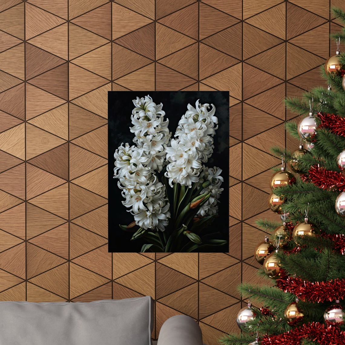 White Hyacinth Tall Spikes Dark Dramatic Spring Floral Art Poster - Image 3