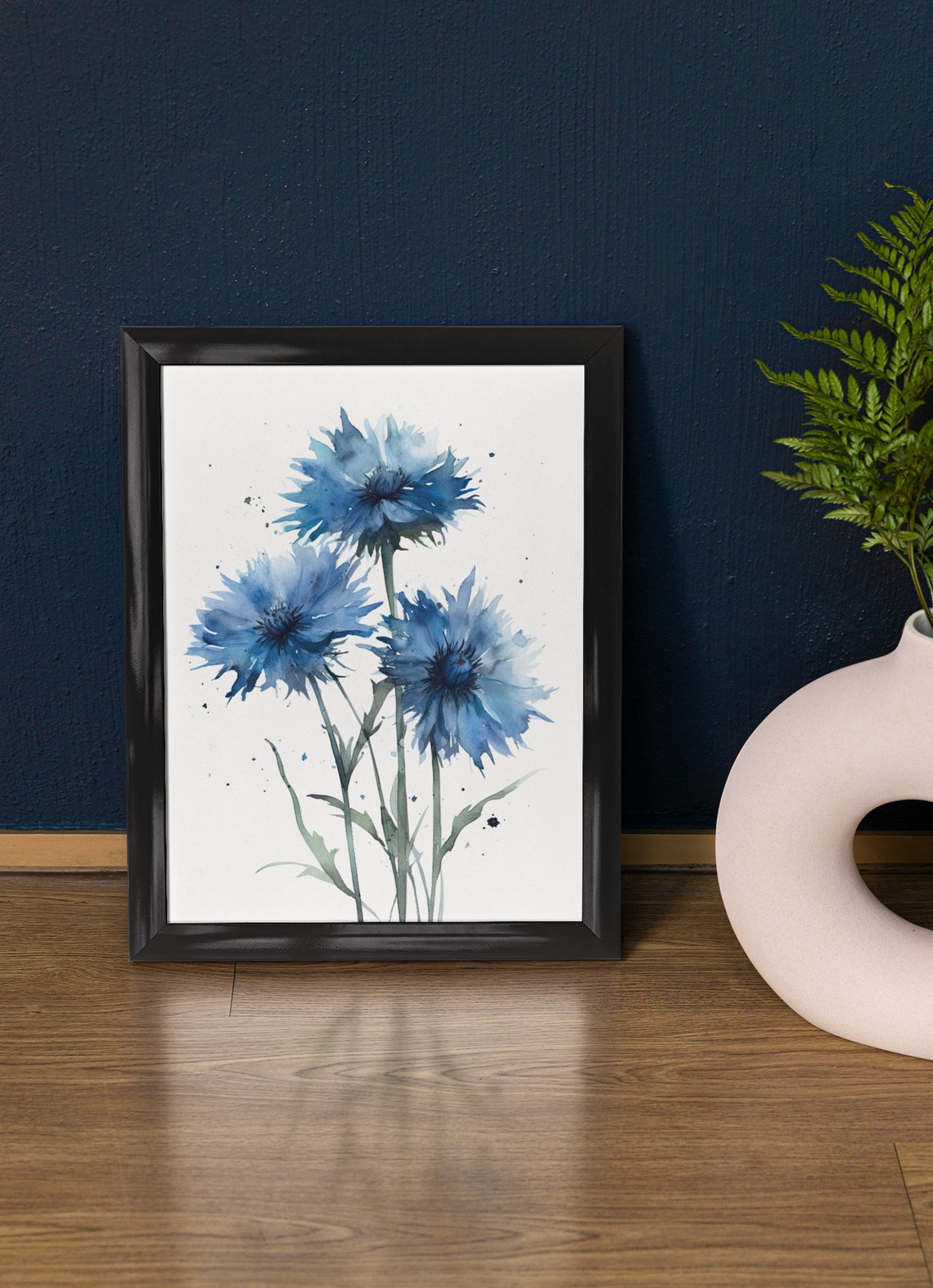 Blue Cornflower Trio Gentle Watercolor Botanical Floral Poster