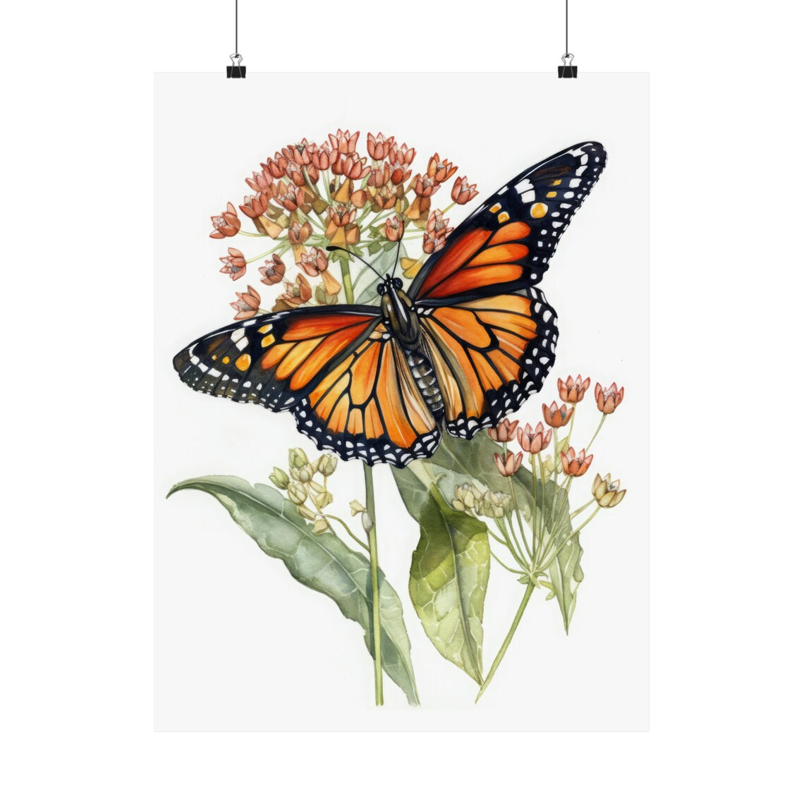 Monarch Butterfly Milkweed Flowers Orange Black Botanical Art Print - Image 5