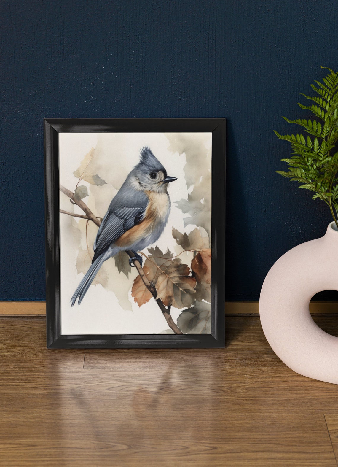 Tufted Titmouse Perched On Autumn Branch Soft Watercolor Bird Print