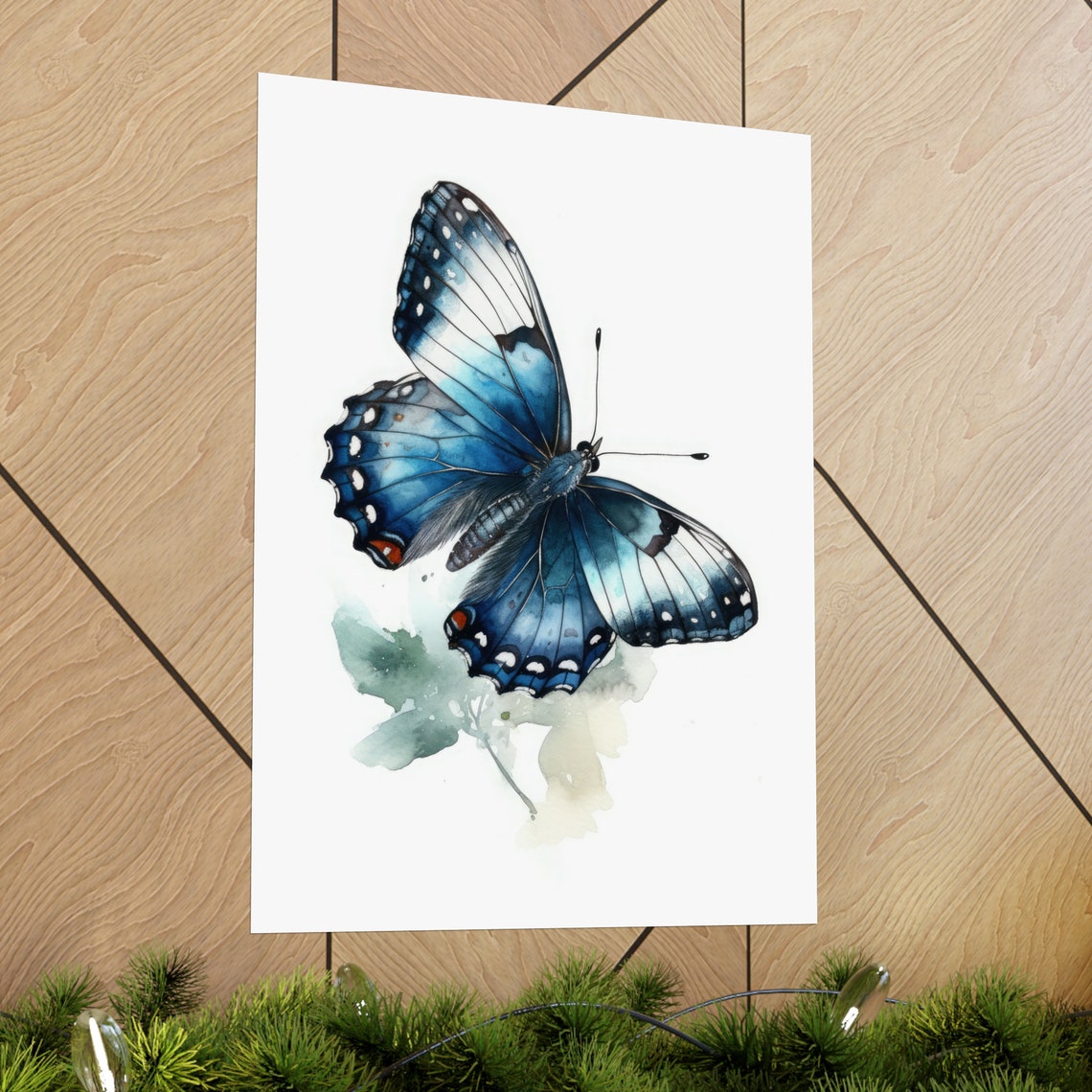 White Admiral Butterfly Watercolor Iridescent Blue Wings Art Print - Image 2