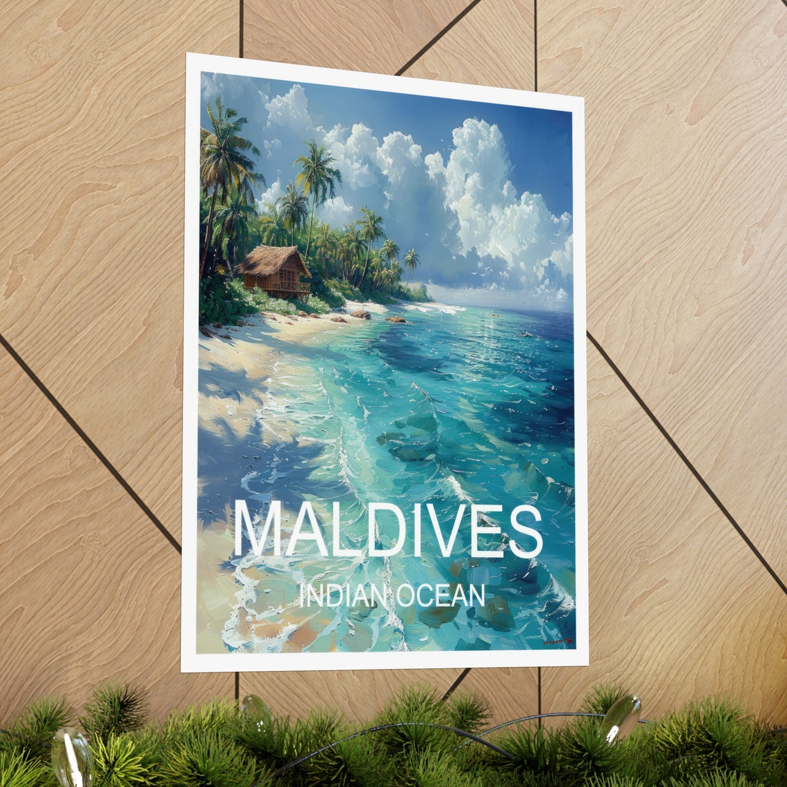 Maldives Indian Ocean Tropical Beach Palms Turquoise Sea Travel Poster - Image 2