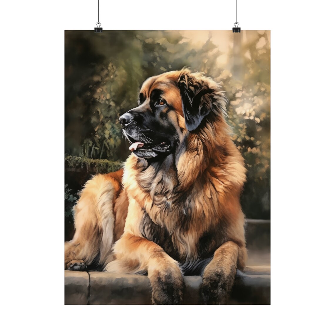 Leonberger Dog Watercolor Portrait Lying Gentle Giant Breed Poster - Image 5