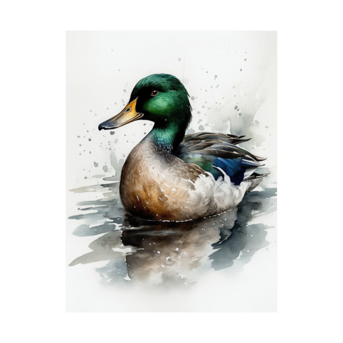 Male Mallard Duck Watercolor Green Head Pond Wildlife Fine Art Poster - Image 5