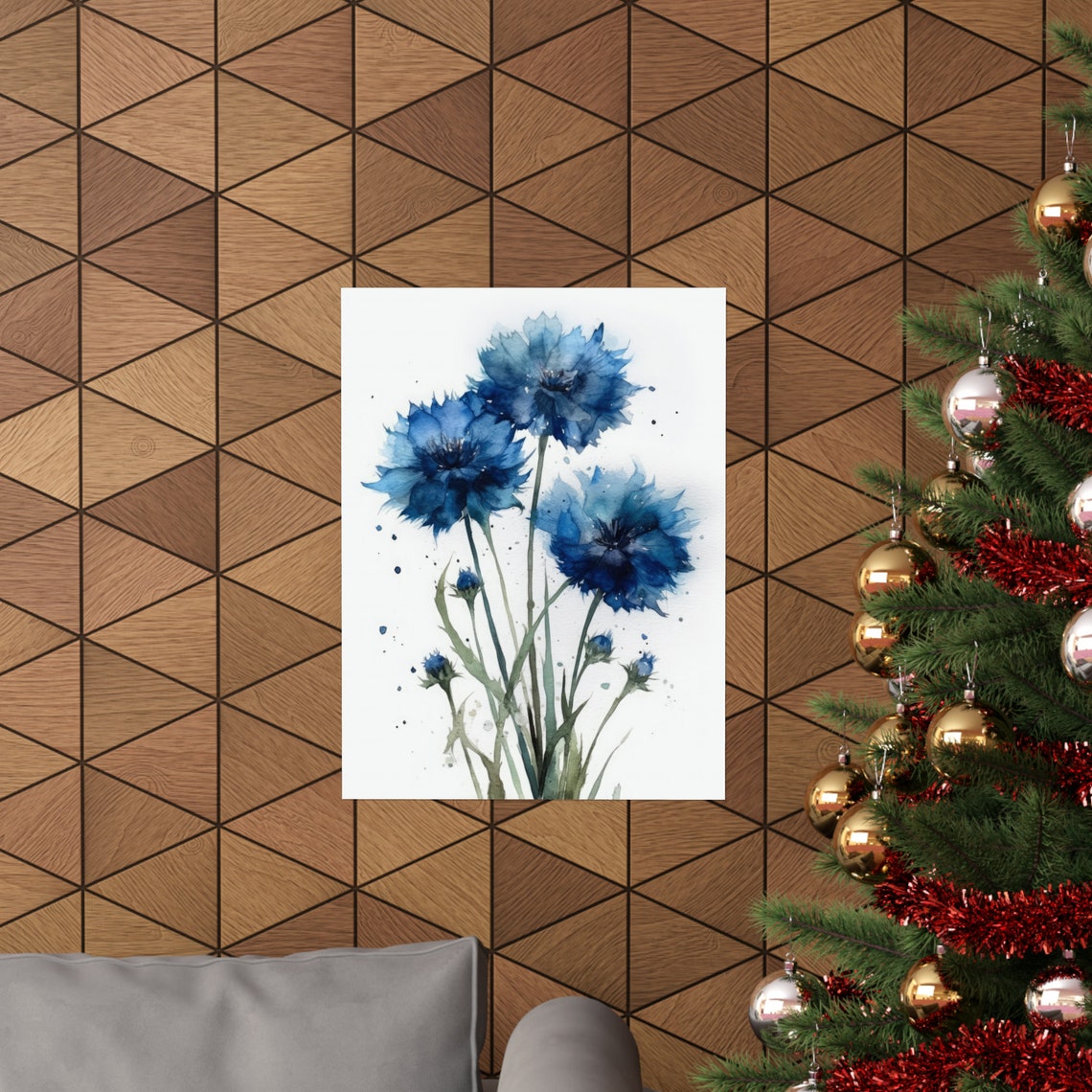 Blue Bachelor Buttons Cornflower Watercolor Botanical Poster - Image 3