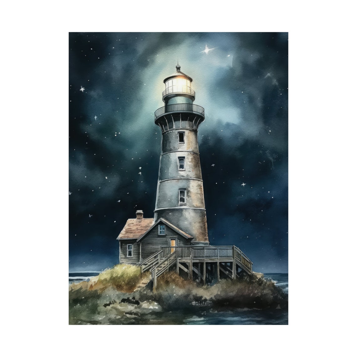 Lighthouse Art Print Lighthouse Painting Lighthouse Wall Art Beach Art Print Beach Wall Art Ocean Dcor Ocean Painting Ocean Theme - Image 4