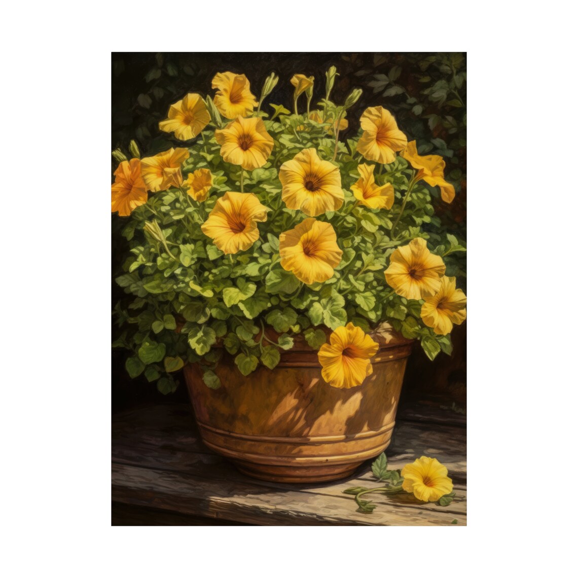 Golden Petunias Terracotta Pot Sunlit Dark Moody Floral Poster - Image 4