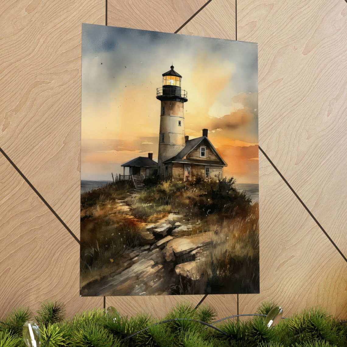 Lighthouse Art Print Lighthouse Painting Lighthouse Wall Art Beach Art Print Beach Wall Art Ocean Dcor Ocean Painting Ocean Theme - Image 2