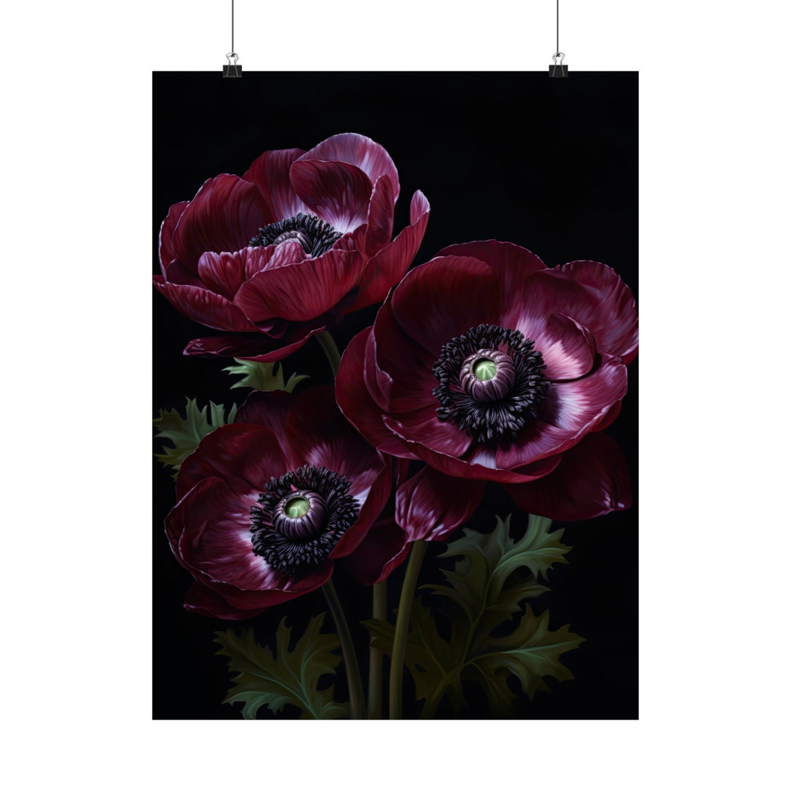 Burgundy Anemone Blooms Dark Moody Botanical Floral Art Poster - Image 5
