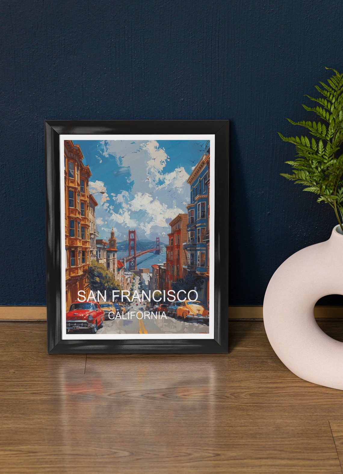 San Francisco Golden Gate Bridge Steep Street View Travel Poster