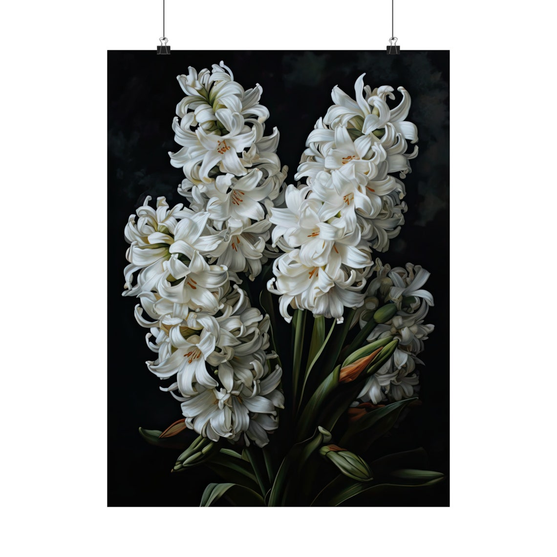 White Hyacinth Tall Spikes Dark Dramatic Spring Floral Art Poster - Image 5