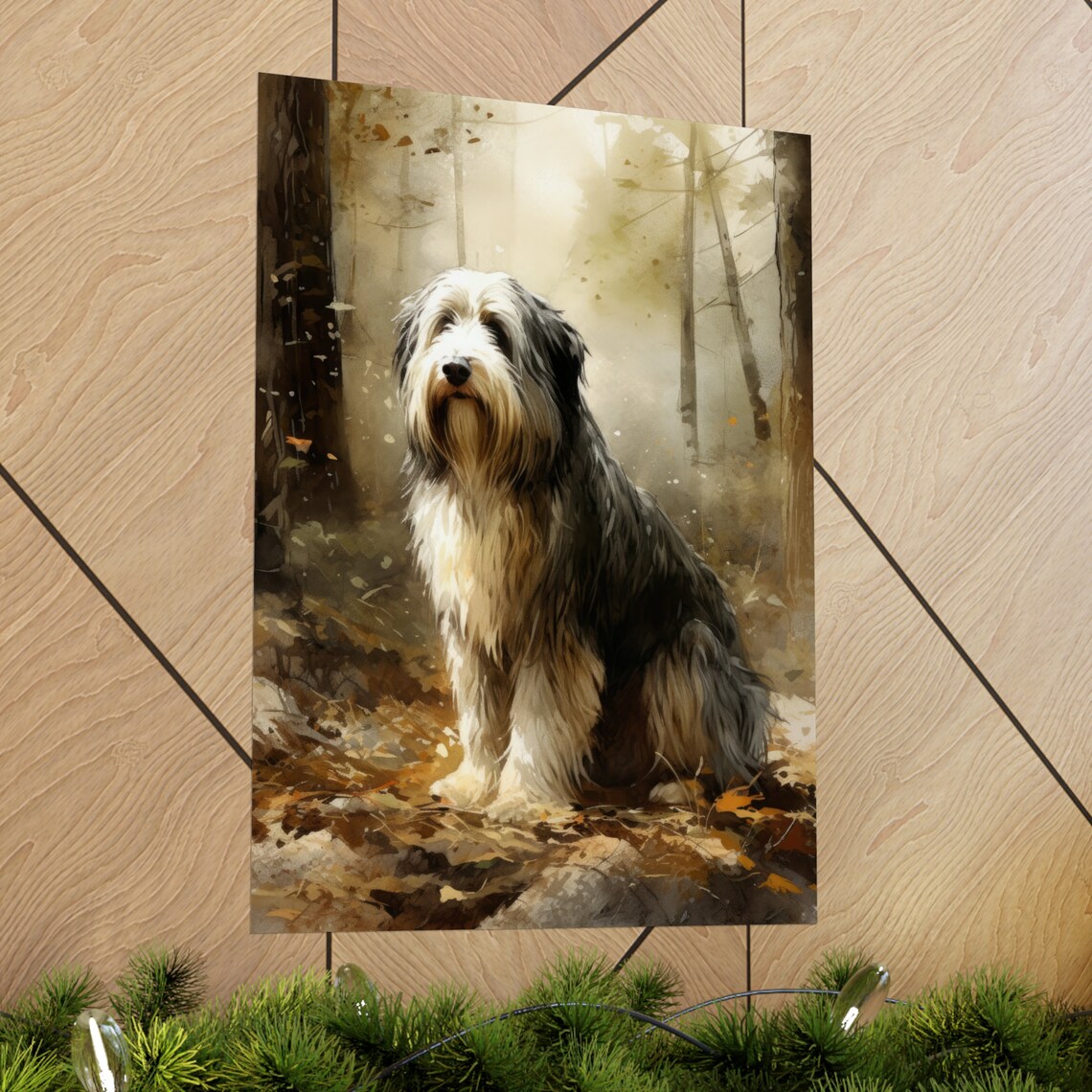Bearded Collie Sitting Shaggy Watercolor Portrait Breed Dog Poster - Image 2