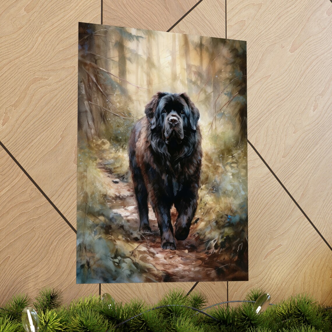 Newfoundland Dog Forest Path Painting Black Gentle Giant Art Print - Image 2