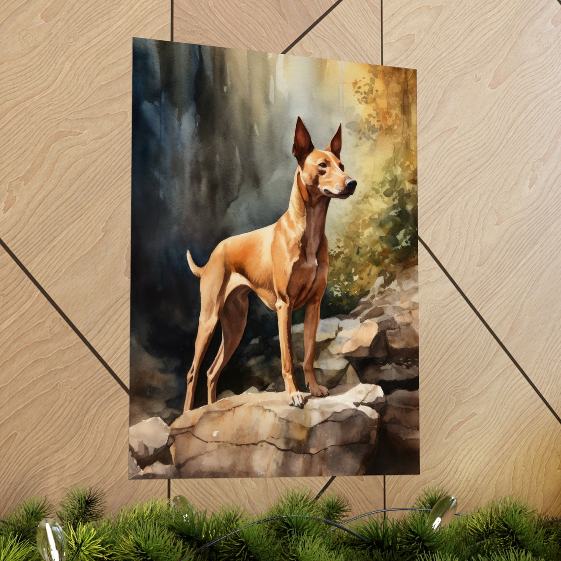 Pharaoh Hound Red Tan Sighthound Rocky Coast Watercolor Poster - Image 2