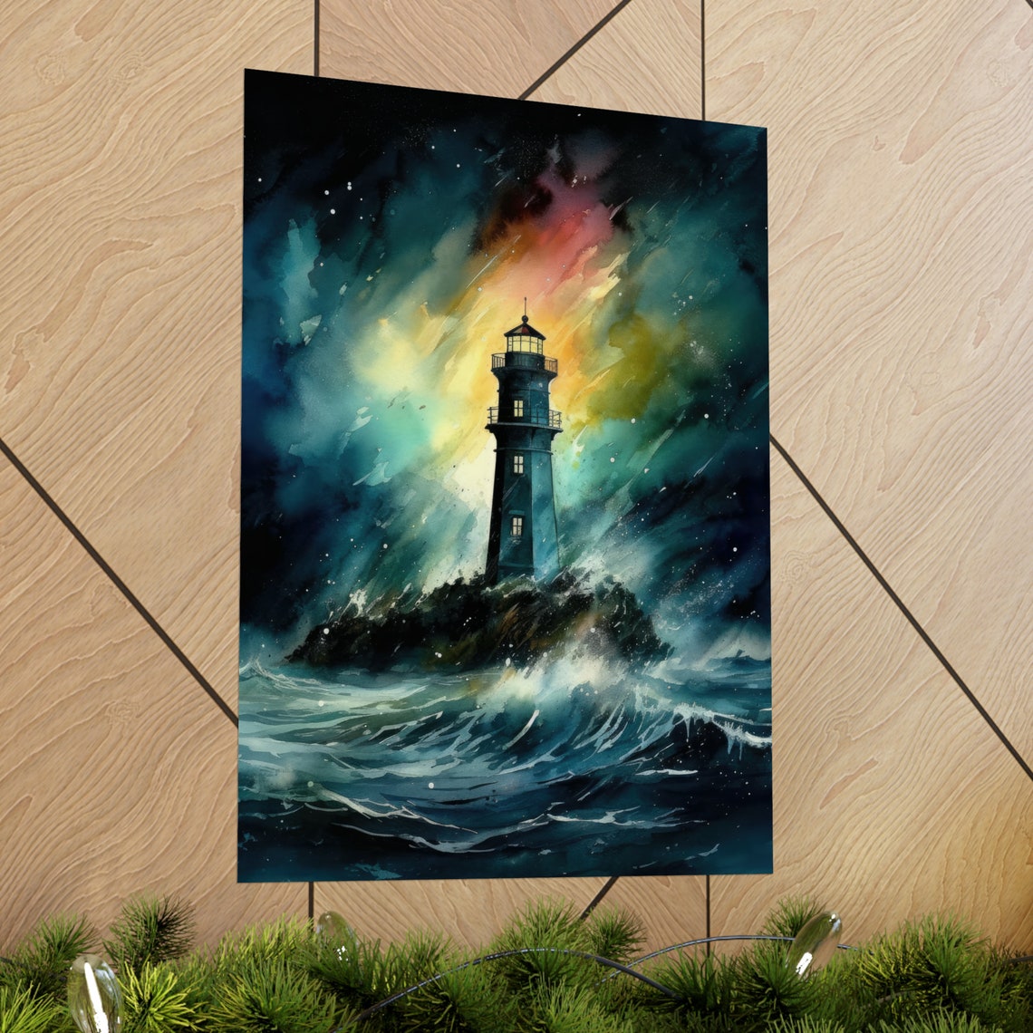 Lighthouse Art Print Lighthouse Painting Lighthouse Wall Art Beach Art Print Beach Wall Art Ocean Dcor Ocean Painting Ocean Theme - Image 2