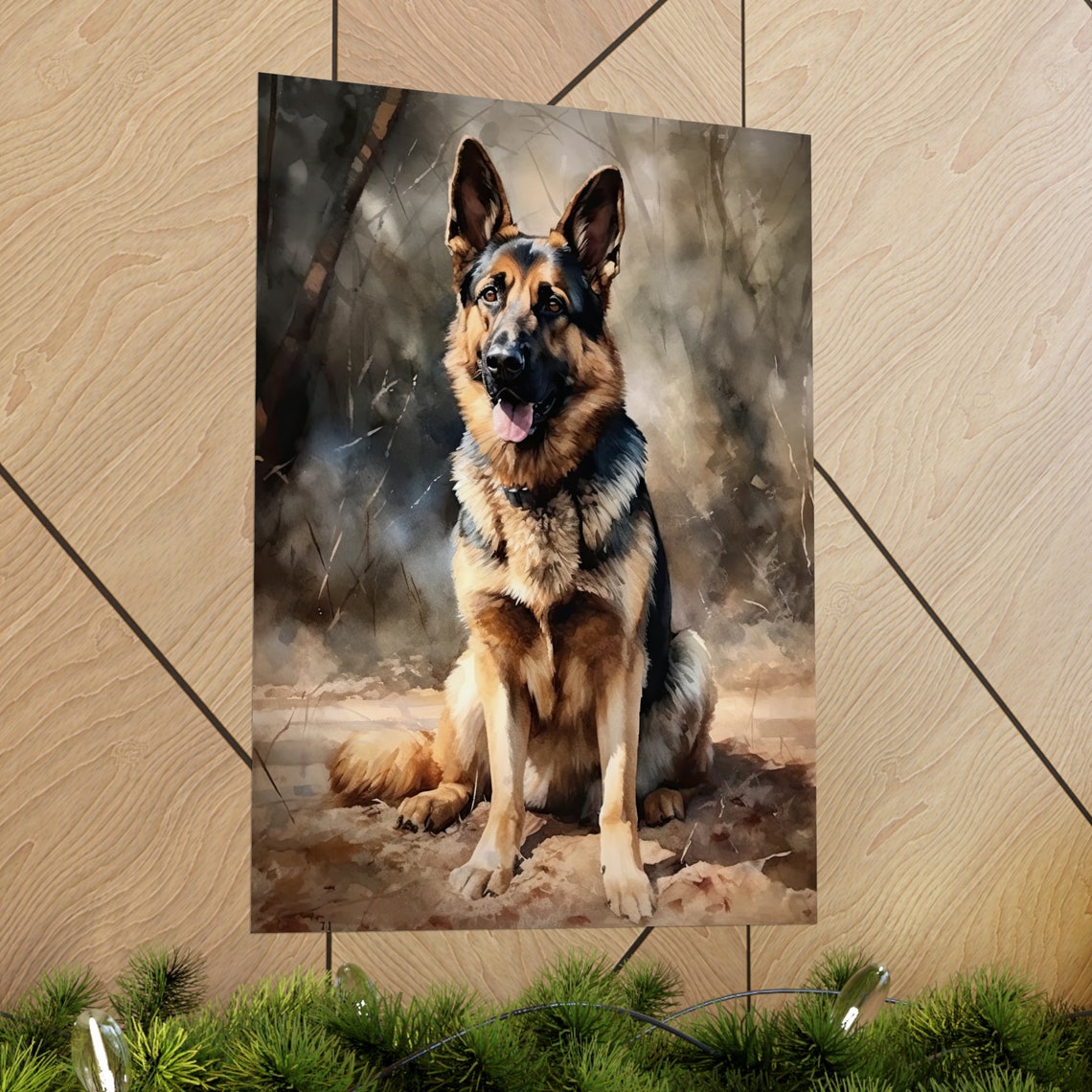 German Shepherd Dog Happy Portrait Woodland Painterly Dog Art Poster - Image 2