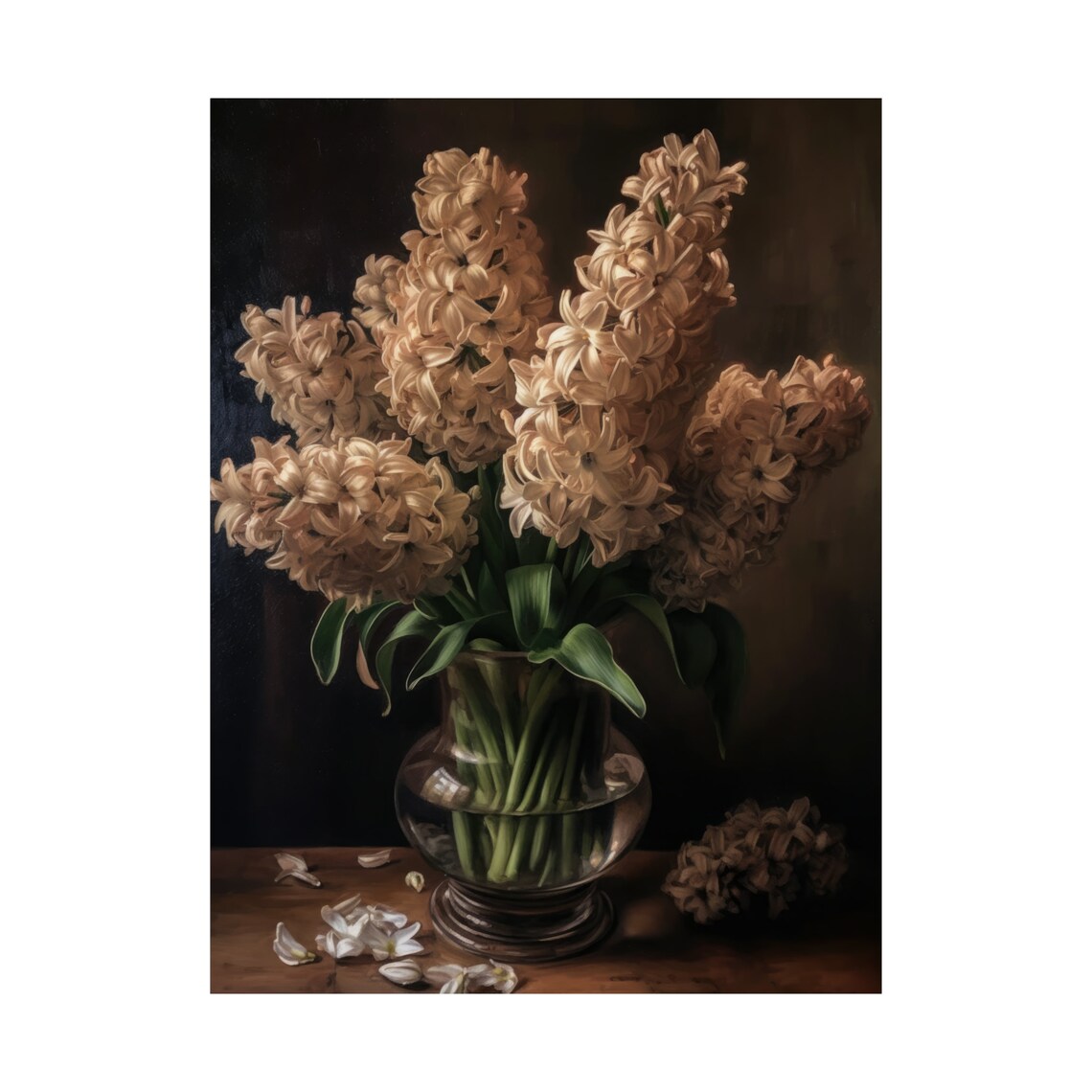 Cream Hyacinth Blooms Glass Vase Dark Moody Still Life Flower Poster - Image 4
