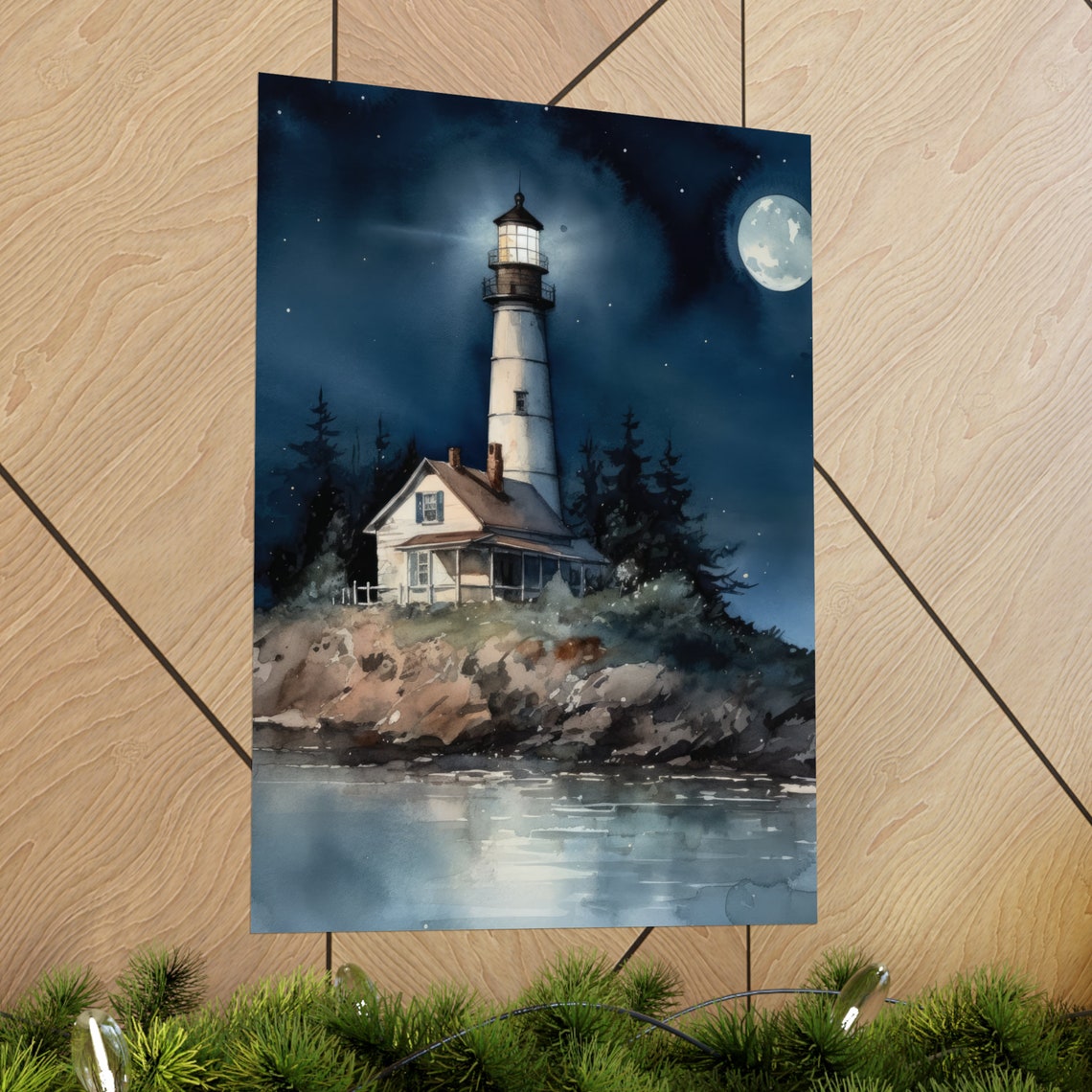 Lighthouse Art Print Lighthouse Painting Lighthouse Wall Art Beach Art Print Beach Wall Art Ocean Dcor Ocean Painting Ocean Theme - Image 2
