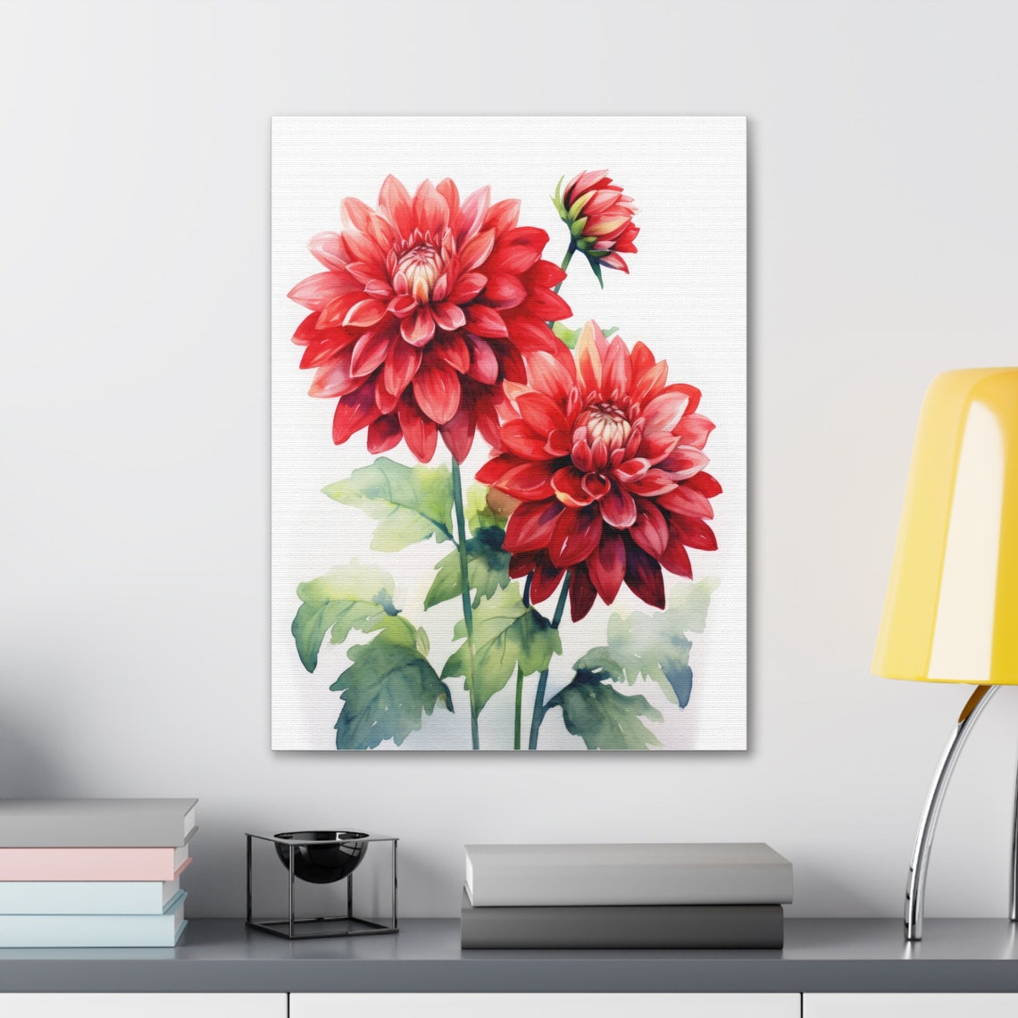 Vibrant Red Dahlia Blooms Fresh Watercolor Botanical Floral Poster - Image 4