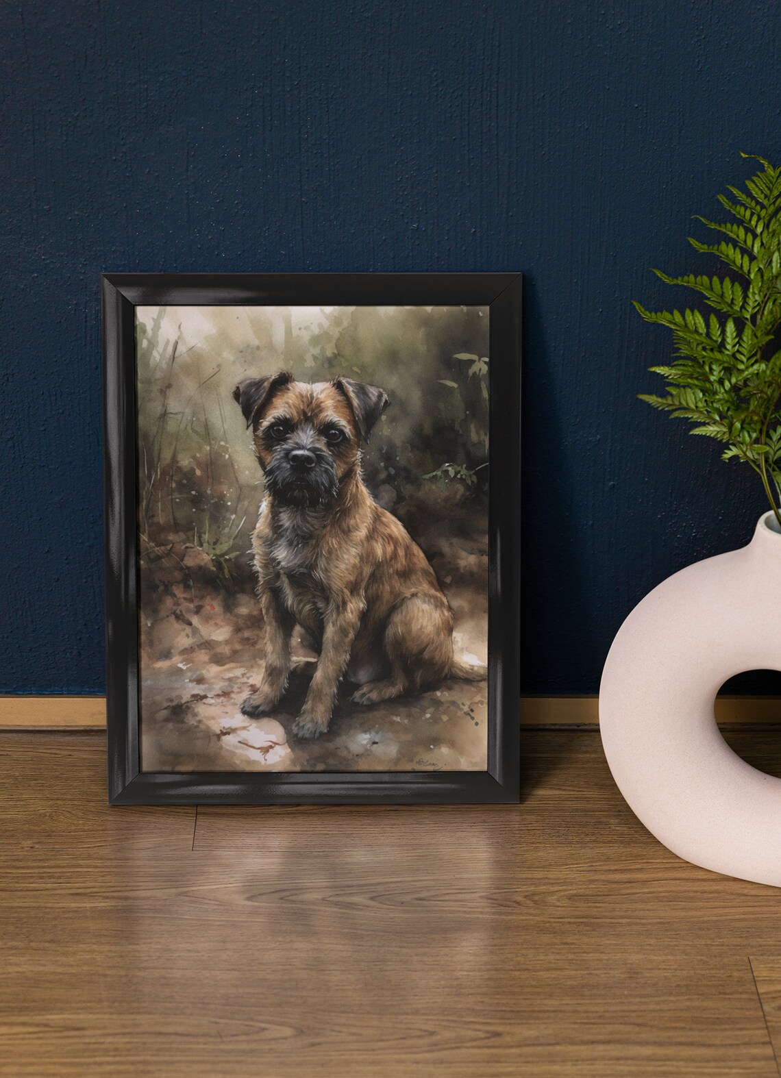 Border Terrier Sitting Rough Wheaten Coat Watercolor Dog Poster