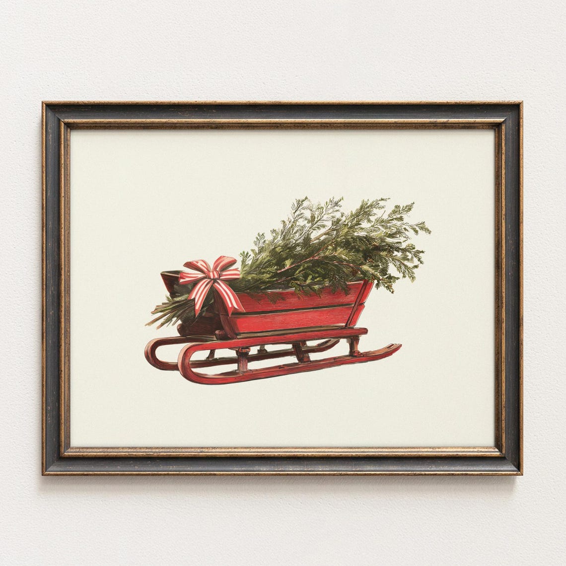 Vintage Red Sleigh Christmas Tree Rustic Holiday Decor Poster
