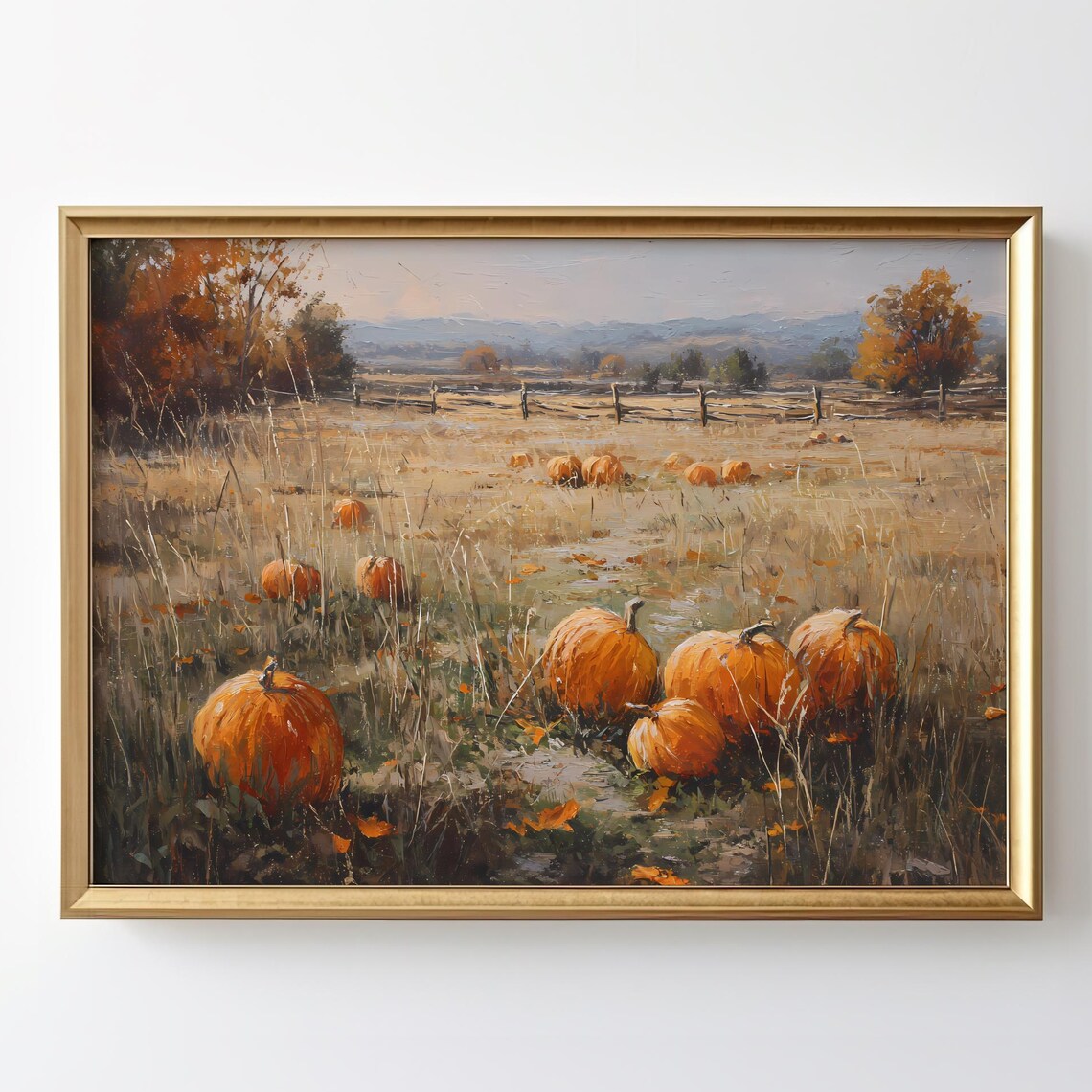 Pumpkin Patch Art Print, Rustic Autumn Landscape