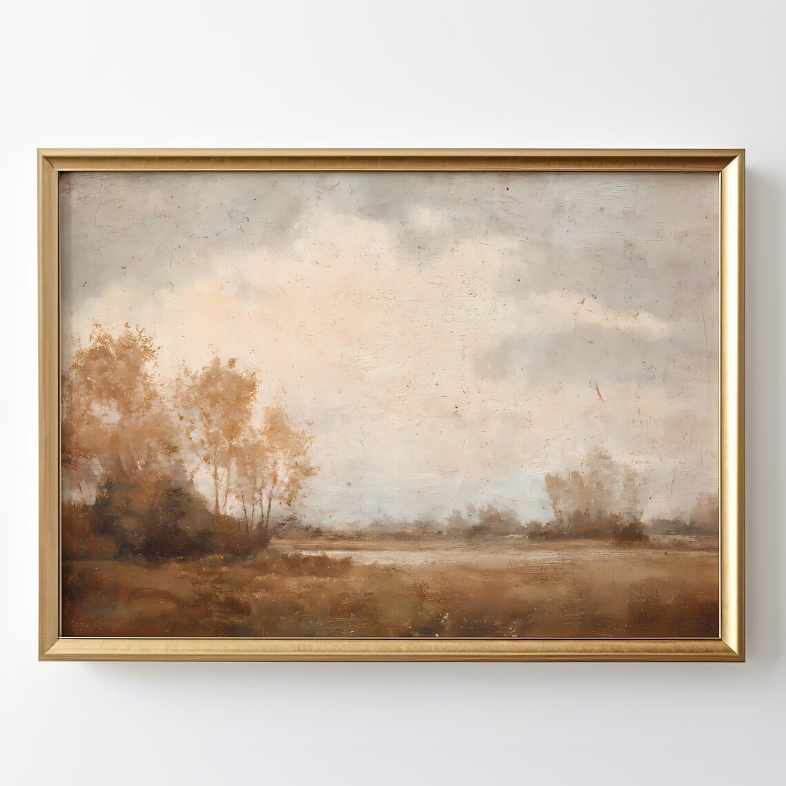 Rustic Countryside Landscape Wall Art Vintage Meadow Oil Painting