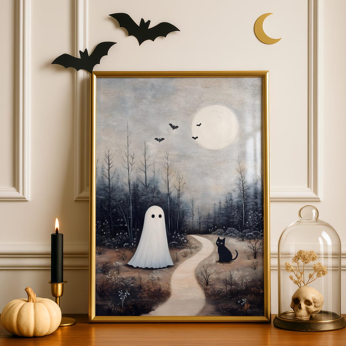 Cute Vintage Painting Halloween Wall Decor Fall Framed Art