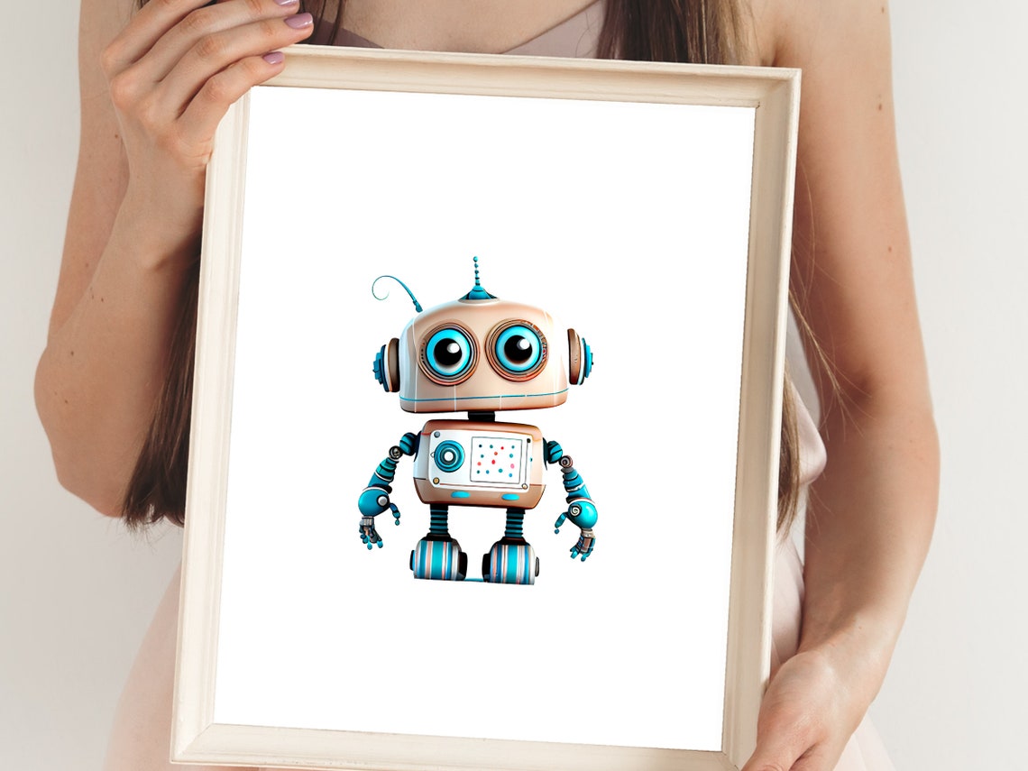 Adorable Retro Robot with Teal Eyes Boys Room Nursery Art Print - Image 4