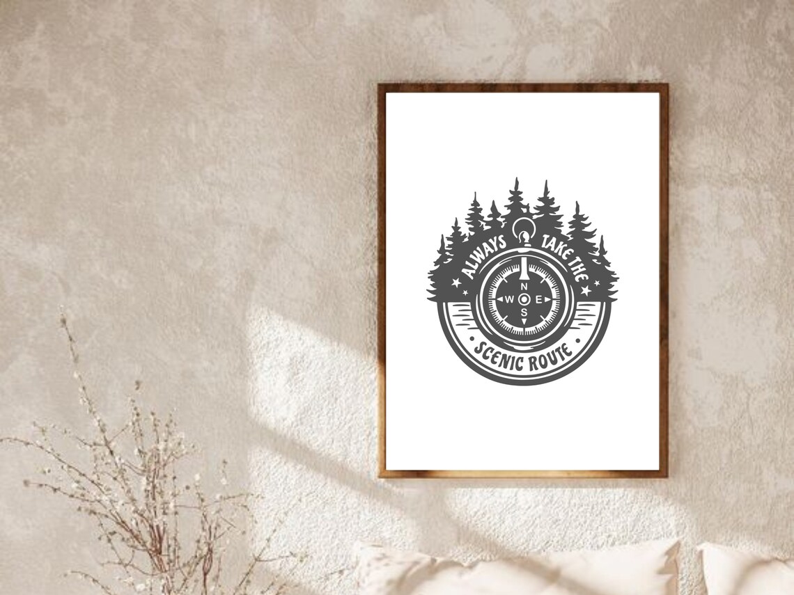 Always Take the Scenic Route Compass Travel Quote Adventure Print - Image 4