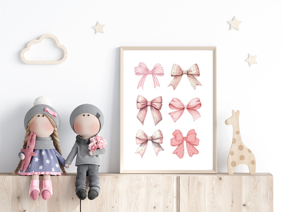 Pink Bows Art Girls Nursery Decor Baby Girls Print Baby Shower Gift For Girl Playroom Wall Decor Gift For Fashionista - Image 2