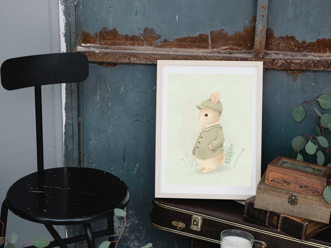 Dapper Bunny Rabbit In Green Jacket And Cap Vintage Style Poster - Image 3