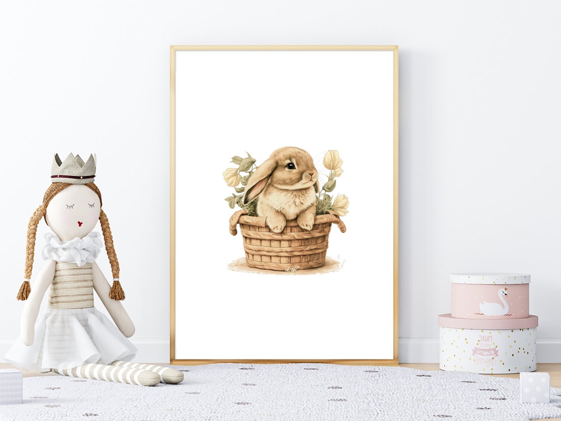 Cute Bunny Art Print Nursery Bunny Wall Art Watercolor Easter Bunny Wall Decor For Kids Room Instant - Image 4
