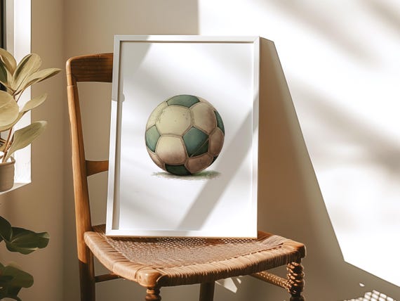 Vintage Soccer Ball Print Soccer Gift For Kid Teen Soccer Decor World Cup Football Print Green Soccer Ball Art Sport