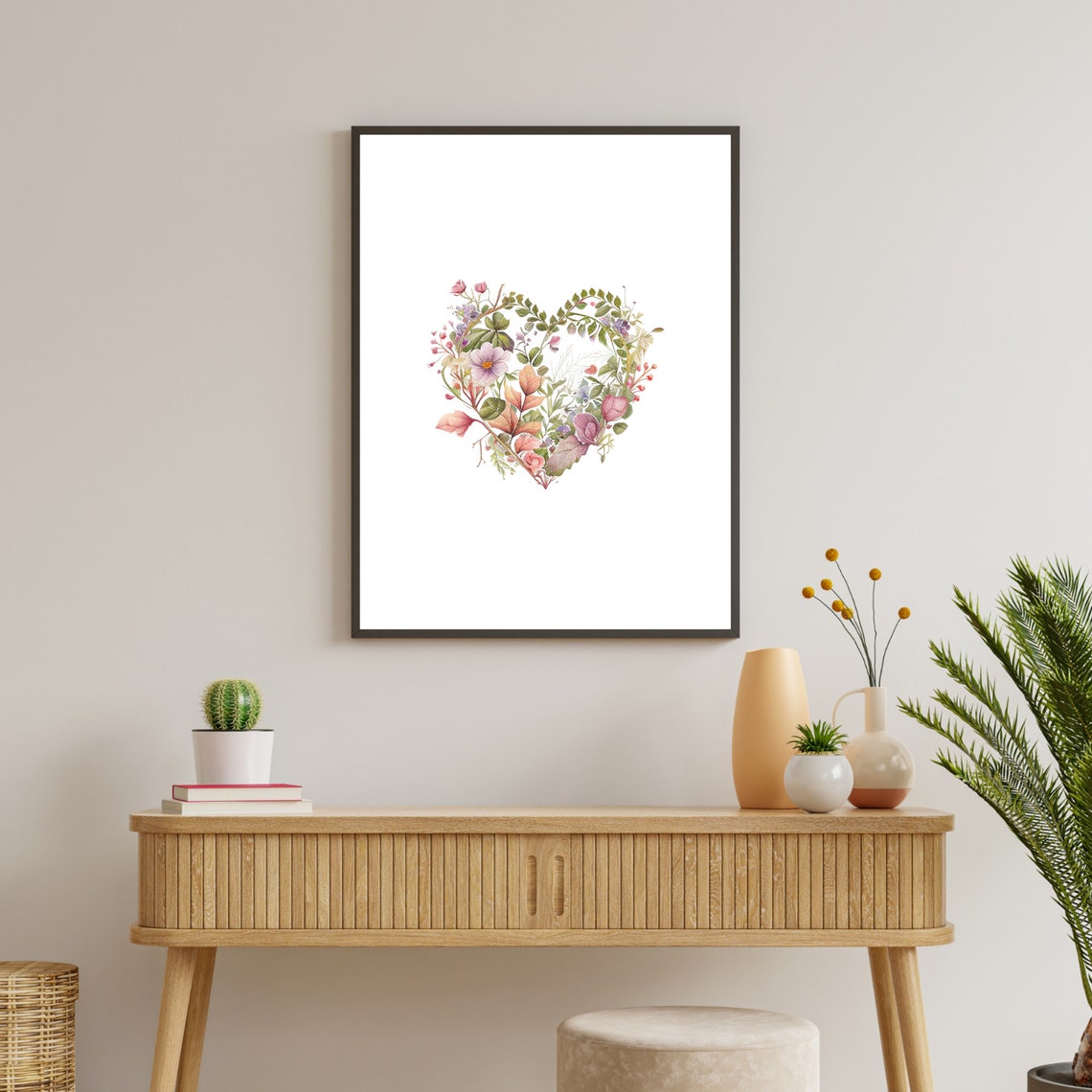 Watercolor Floral Heart Botanical Love Art White Background Print - Image 3
