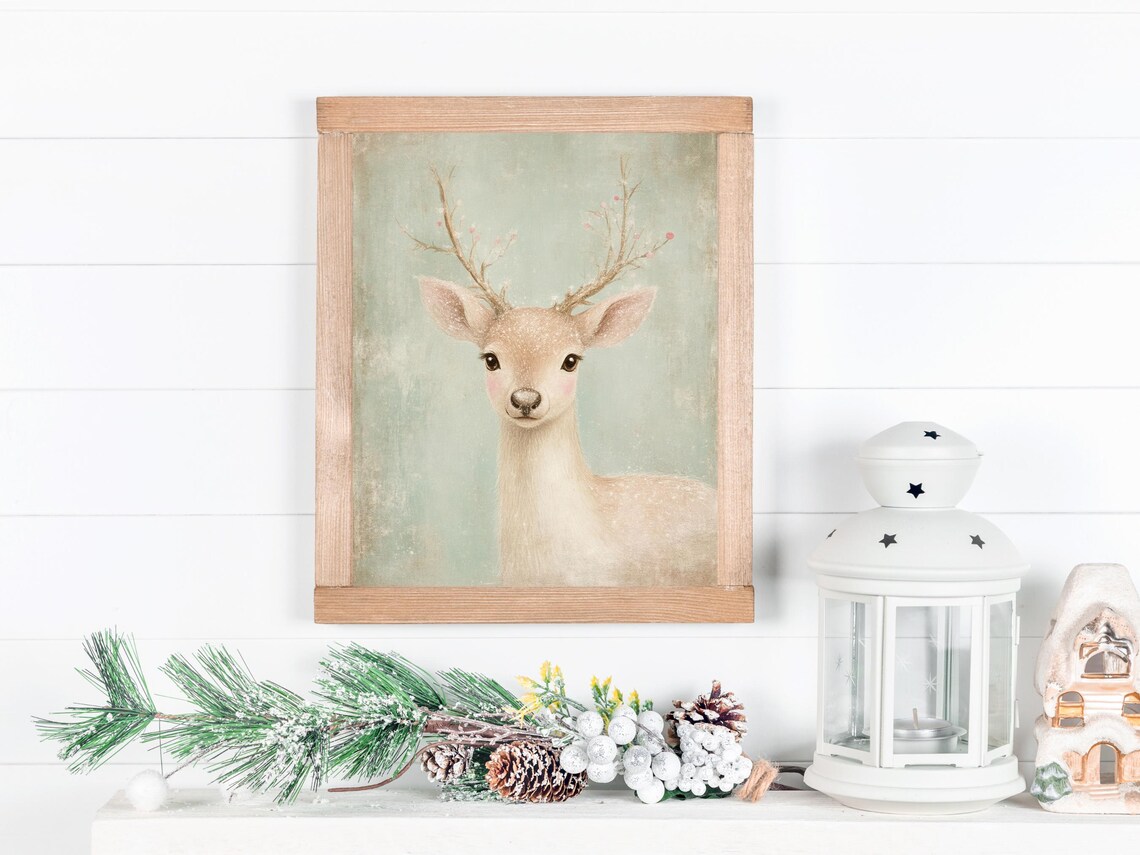 Winter Deer Art Baby Fawn Nursery Decor Christmas Deer With Snowy Background Winter Woodland Animal Art Print Deer Art - Image 3