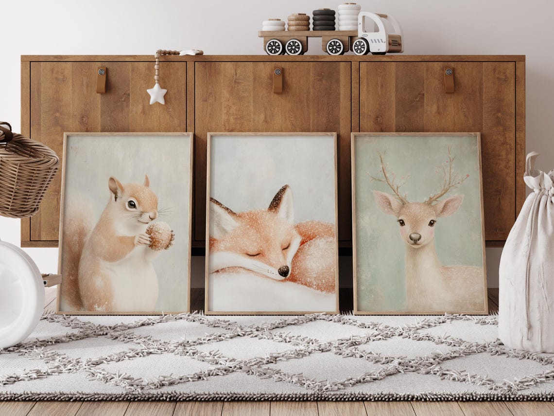 Sleeping Red Fox Watercolor Poster Cozy Winter Nursery Woodland Decor - Image 4