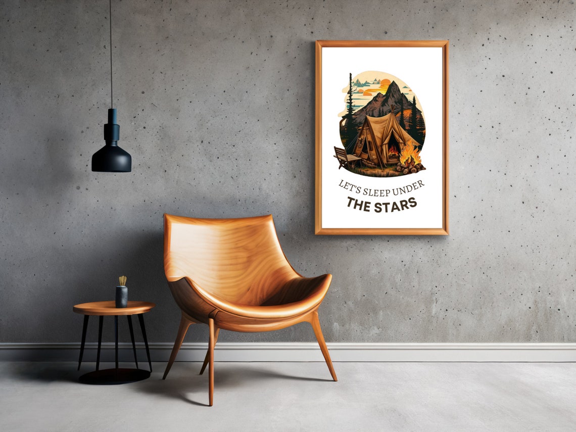 Let's Sleep Under the Stars Camping Tent Campfire Wall Decor Print - Image 4