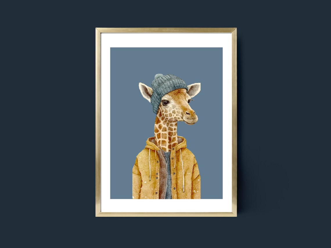 Funny Giraffe Nursery Wall Art Teen Boys Room Wall Decor Cool Dude Giraffe In Clothing Kids Room Art Stylish Animal Print Gift For Boy - Image 4