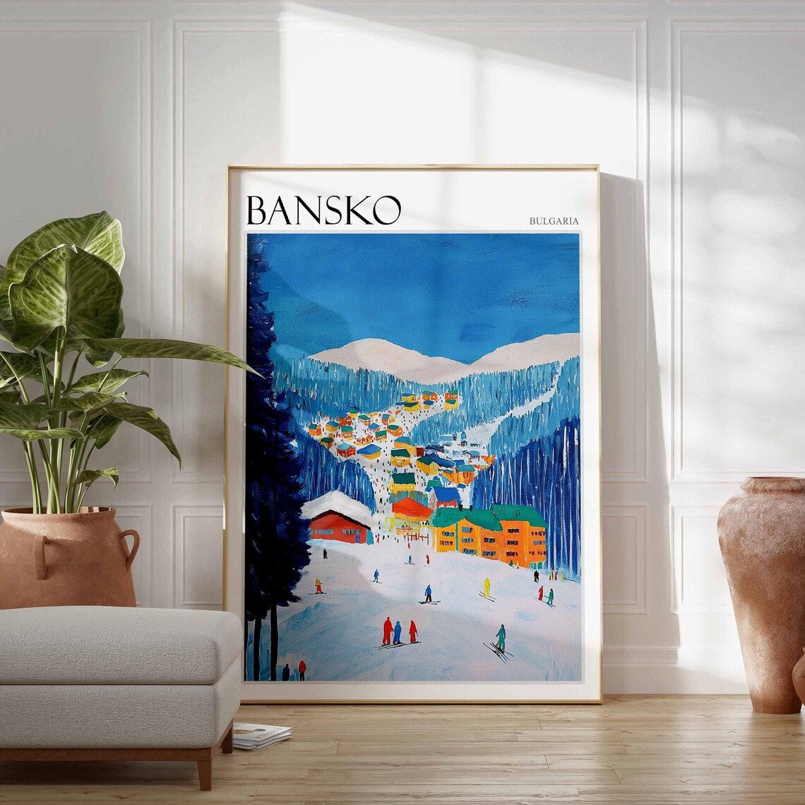 Bansko Bulgaria Colorful Ski Slopes Village Mountain Travel Poster