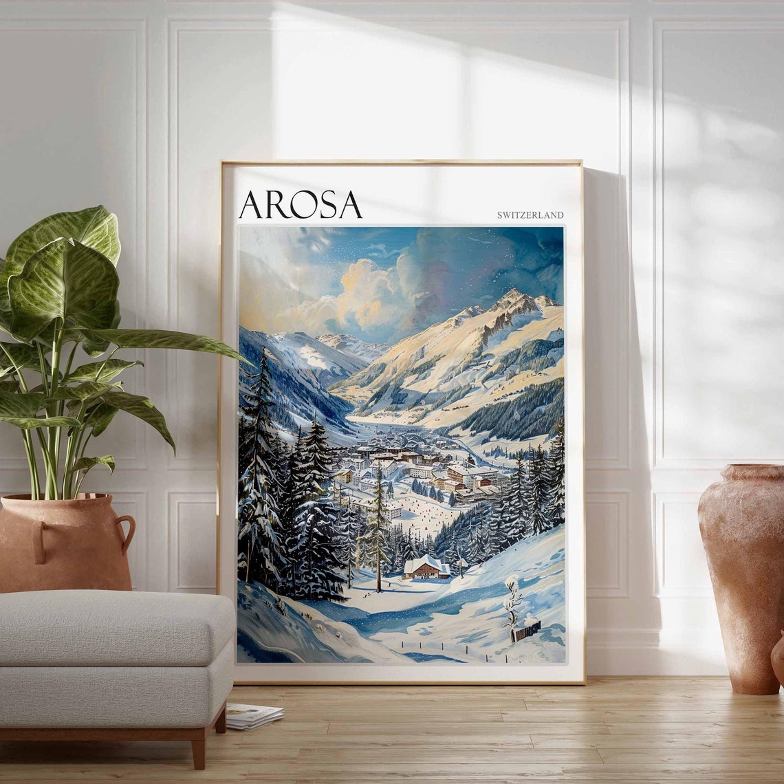 Skiing Travel Poster Arosa Poster Arosa Print Arosa Ski Print Skiing Art Mountain Decor Arosa Travel Print Winter Ski Art Arosa Art